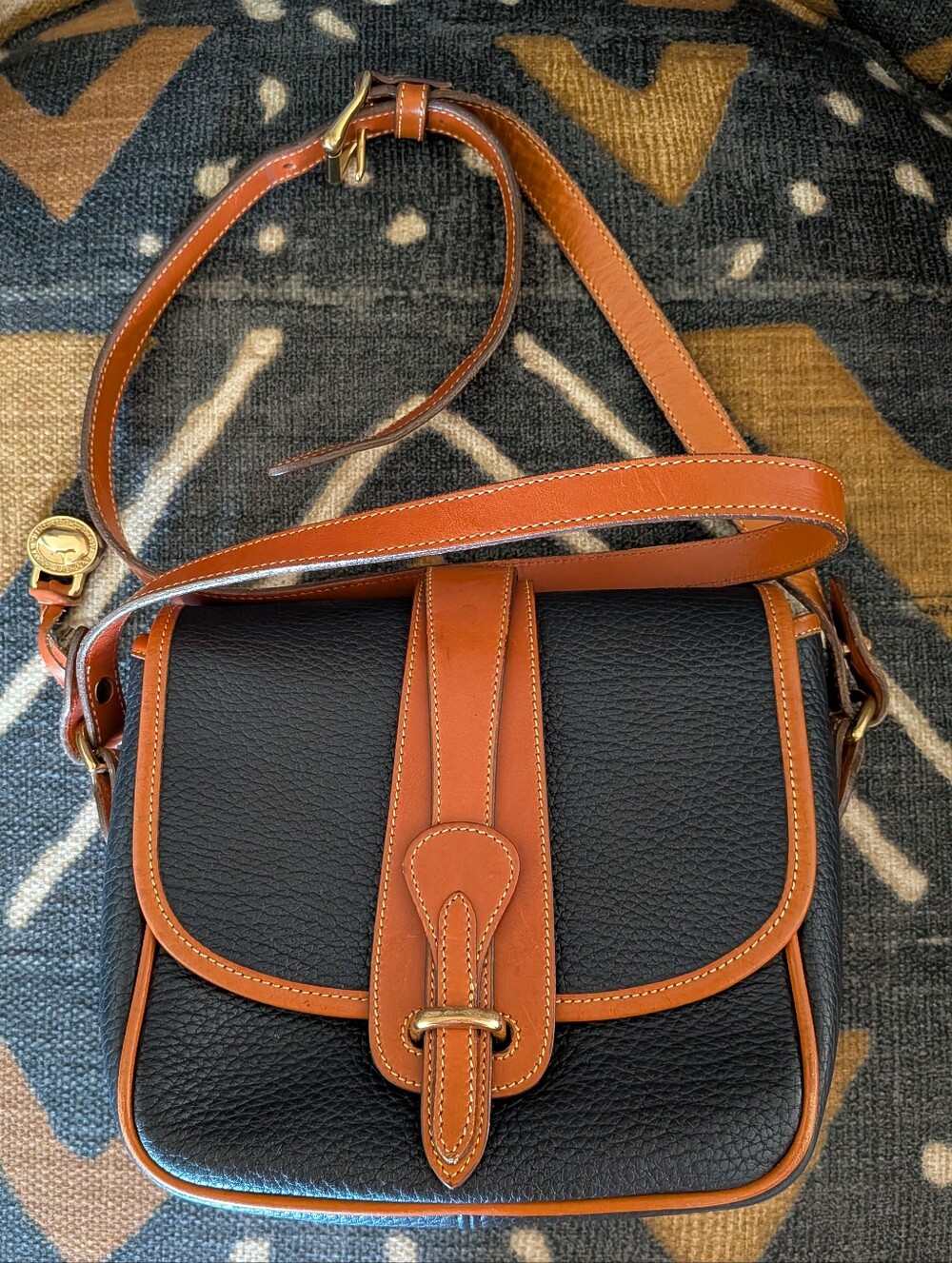 Vintage Dooney & Bourke AWL Surrey Crossbody  Blue & British Tan Leather USA